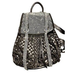 EXPRESS Gorgeous Woven Vegan Leather Sparkle & Rhinestone Embellished Back Pack